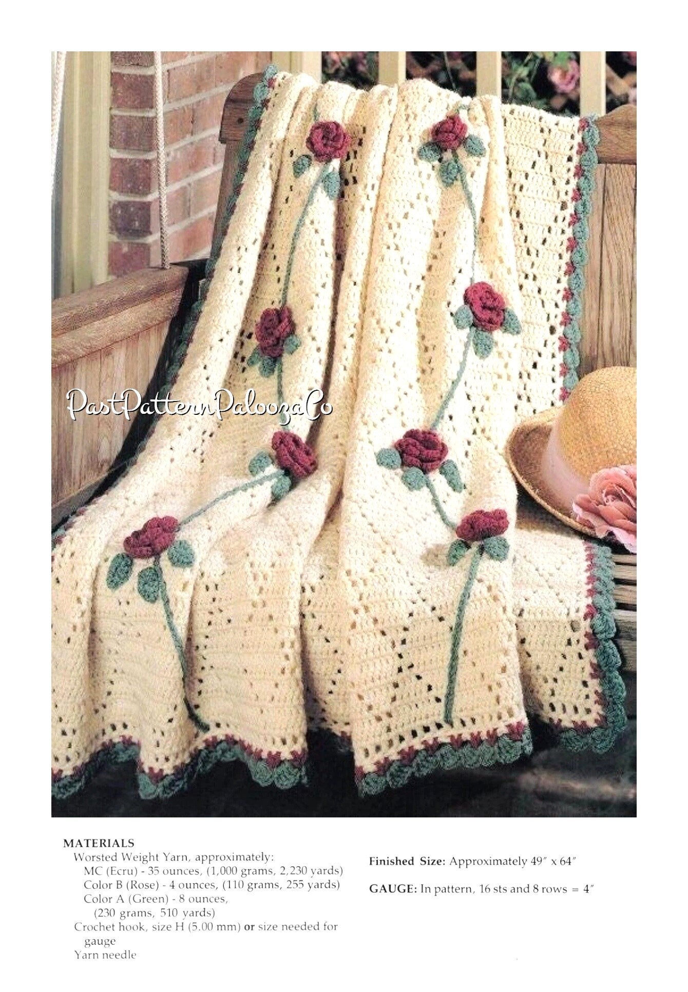 Vintage Crochet Pattern Victorian Reaching Roses Eyelet Diamonds Afghan PDF Instant Digital Download Floral Rose Blanket Throw 10 Ply