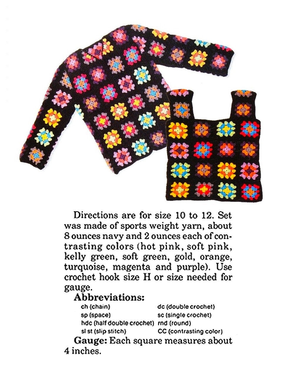 Vintage Crochet Pattern Womens Classic Granny Square Tank Top and Jacket Twinset PDF Instant Digital Download Retro Shell Cardigan Twin Set