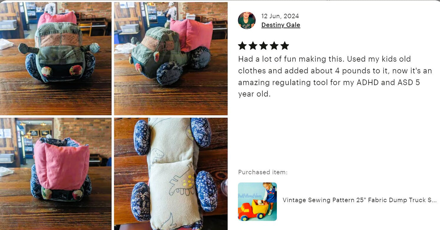Vintage Sewing Pattern 25" Fabric Dump Truck Soft Sculpture Toy PDF Instant Digital Download Child Toddler Play Vehicle Gift