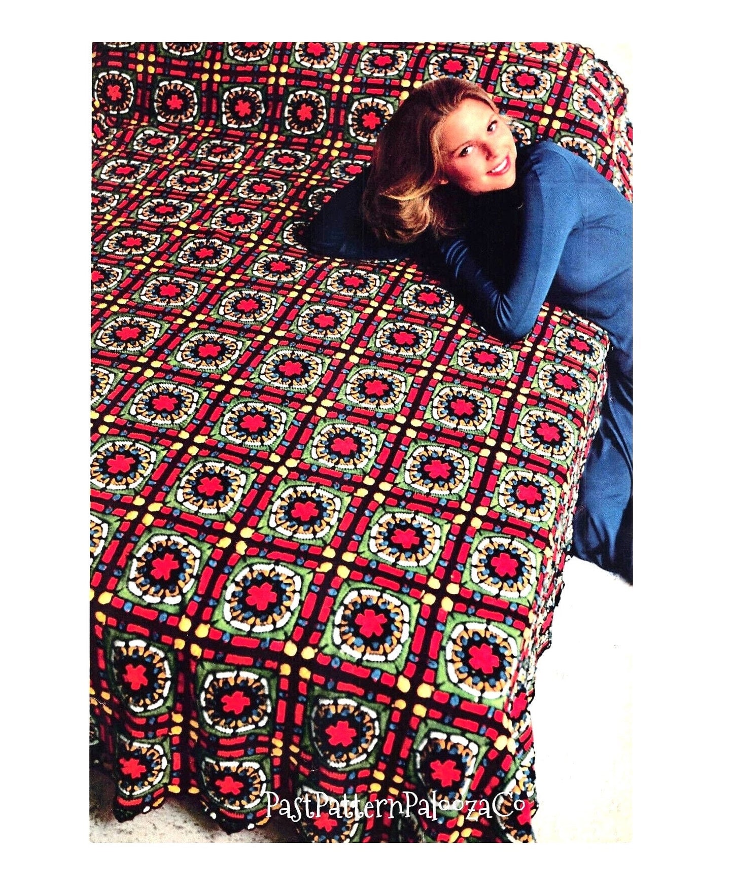 Vintage Crochet Pattern Medieval Art Stained Glass Granny Square Bedspread Afghan PDF Instant Digital Download Groovy Regal Throw Blanket