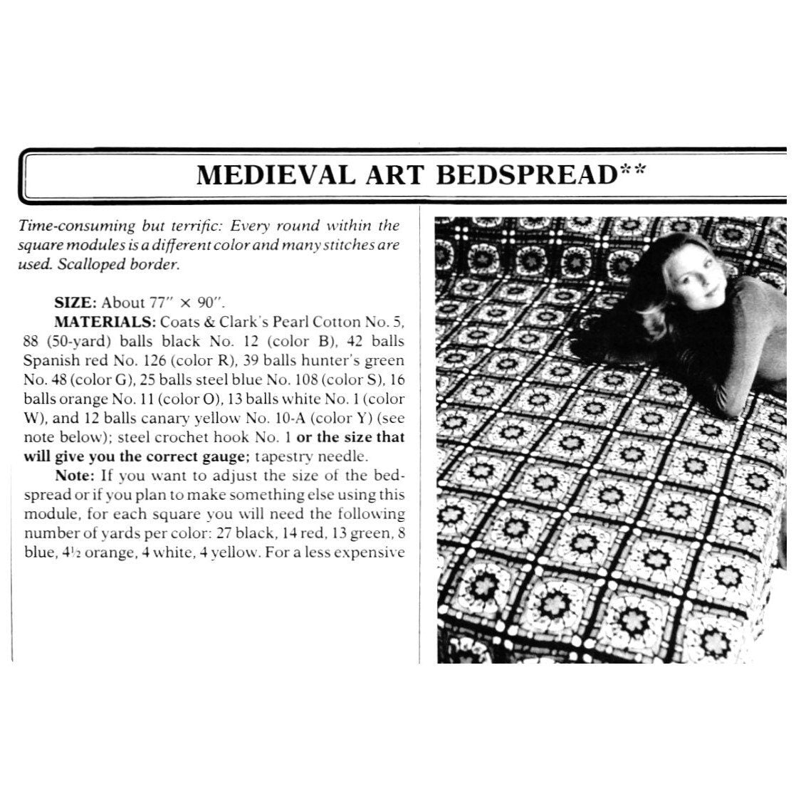 Vintage Crochet Pattern Medieval Art Stained Glass Granny Square Bedspread Afghan PDF Instant Digital Download Groovy Regal Throw Blanket