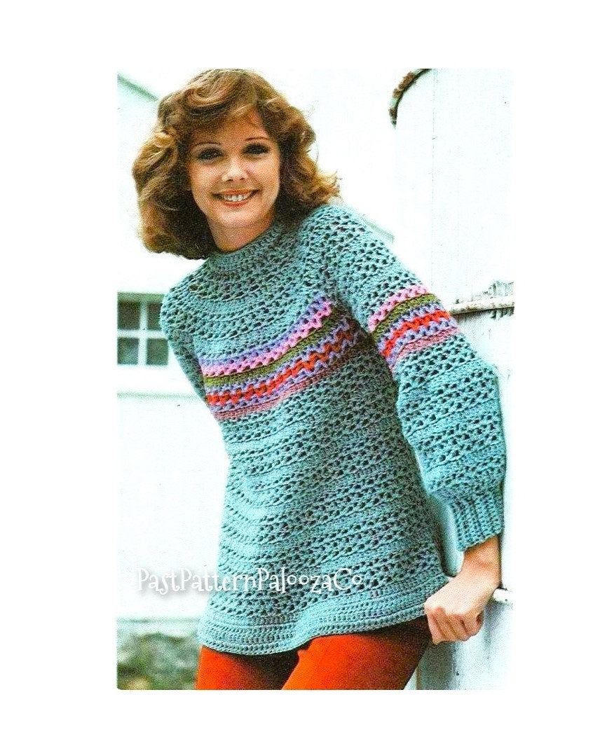 Vintage Crochet Pattern Womens Lacy Sweater Rainbow Stripe Smock PDF Instant Digital Download Pretty Retro Blouse 10 Ply