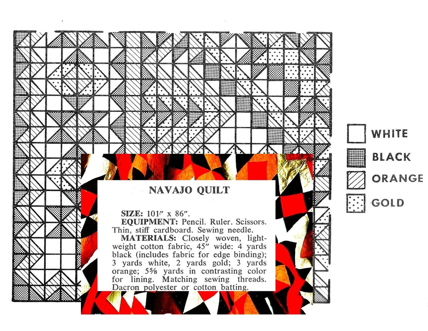 Vintage Sewing Pattern Navajo Blanket Bed Quilt Piecing PDF Instant Digital Download Geometric Patchwork Blanket 101x86