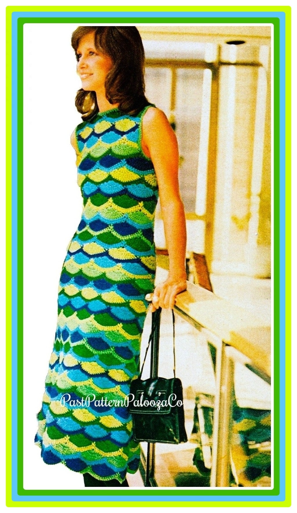 Vintage Crochet Pattern Womens Mermaid Midi Tank Dress PDF Instant Digital Download Retro Stunning Shells Scales Gown '70s Maxi Midi or Mini