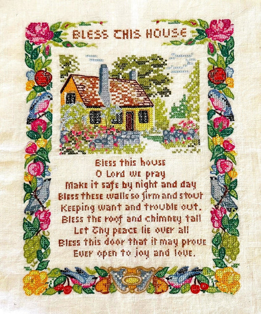 Vintage Cross Stitch Pattern Bless This House Prayer PDF Instant Digital Download Embroidery Needlepoint Home Blessings 12x14