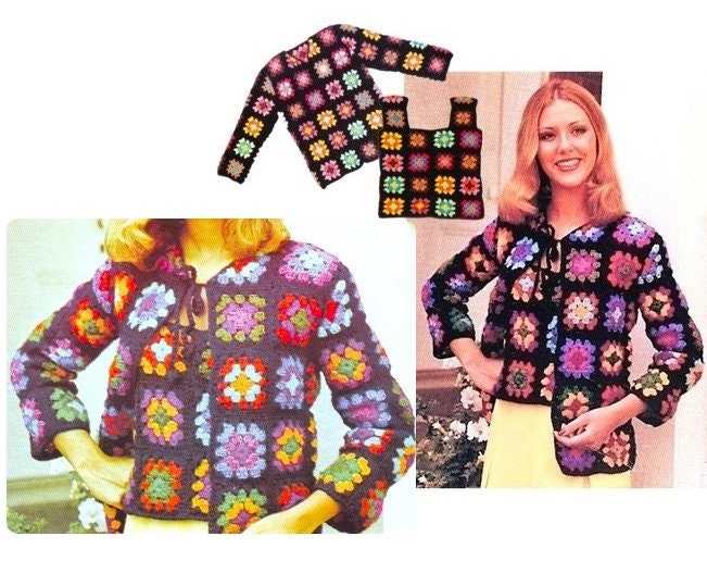 Vintage Crochet Pattern Womens Classic Granny Square Tank Top and Jacket Twinset PDF Instant Digital Download Retro Shell Cardigan Twin Set
