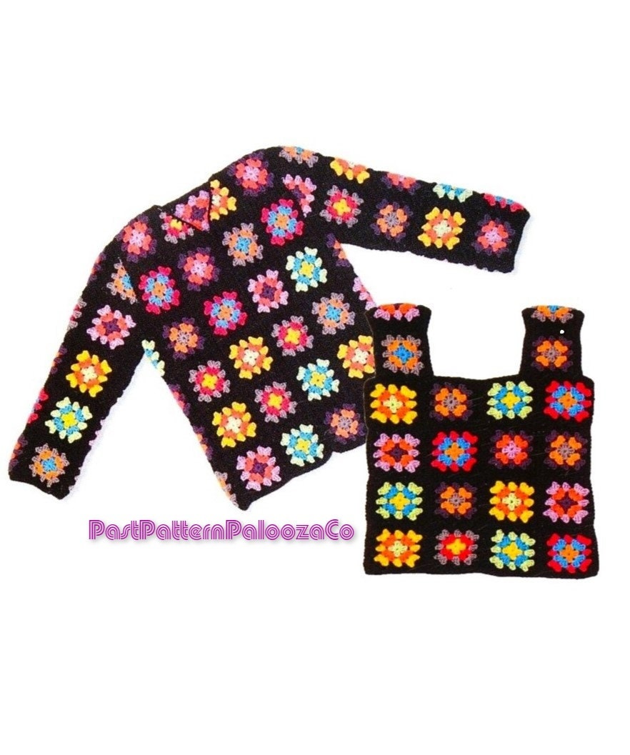 Vintage Crochet Pattern Womens Classic Granny Square Tank Top and Jacket Twinset PDF Instant Digital Download Retro Shell Cardigan Twin Set