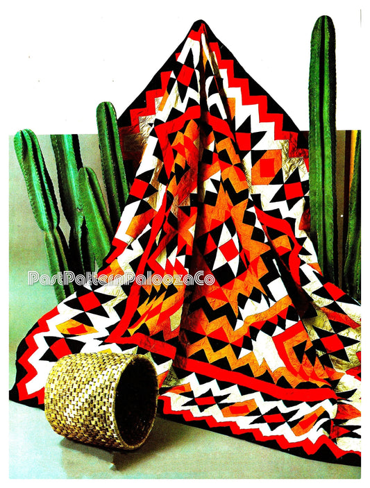 Vintage Sewing Pattern Navajo Blanket Bed Quilt Piecing PDF Instant Digital Download Geometric Patchwork Blanket 101x86