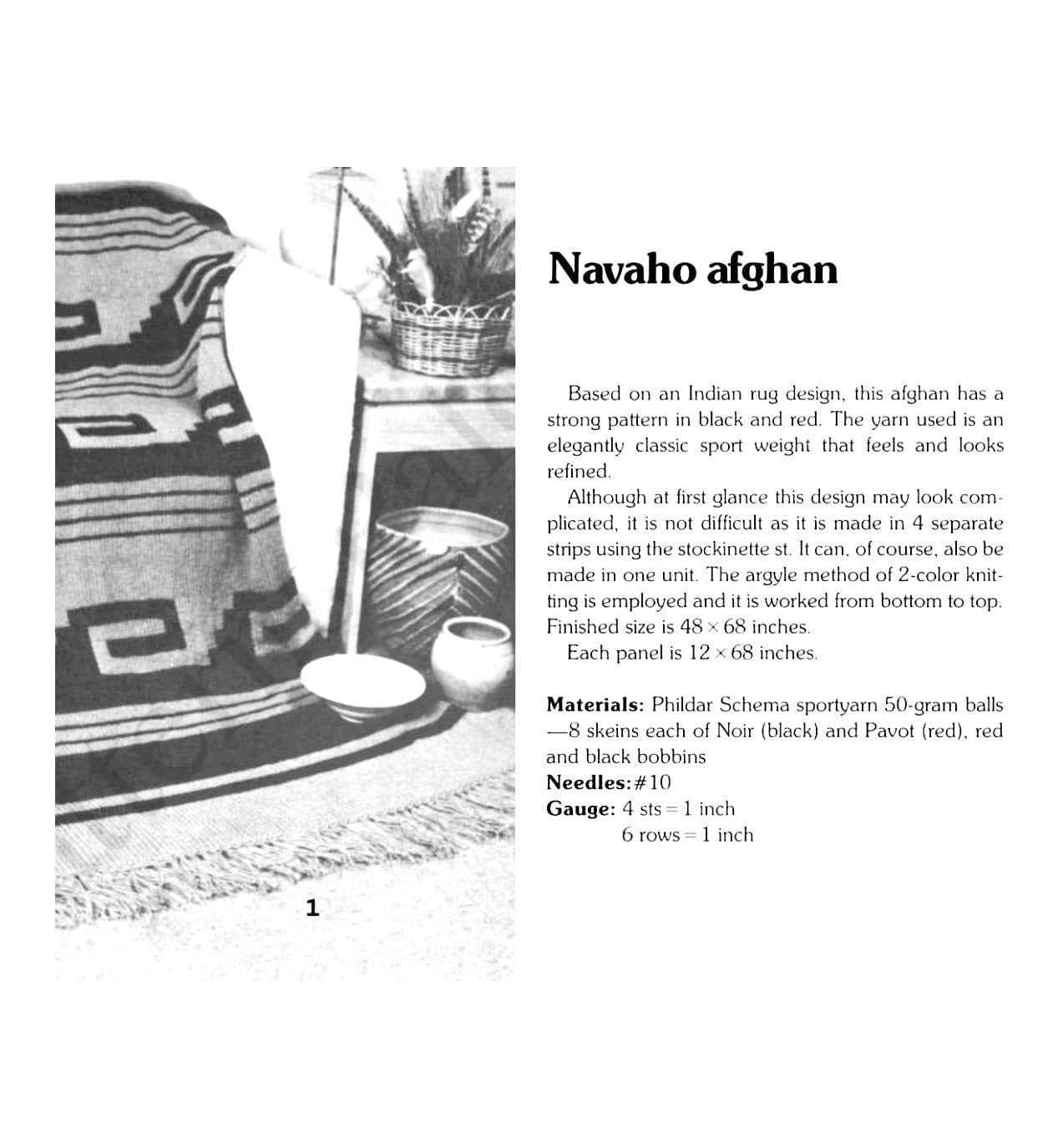 Vintage Knitting Pattern Southwestern Navajo Afghan PDF Instant Digital Download Indian Rug Design Knit Throw Blanket 48x68 5 Ply
