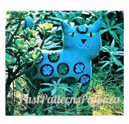 Vintage Sewing Pattern Retro Mod Katy Kitty Cat Soft Felt Toy or Pillow PDF Instant Digital Download Kitsch Toy Applique Animal Doll