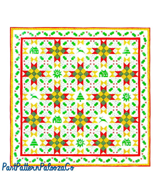 Vintage Christmas Sewing Pattern Holiday Wonder Folk Art Wall or Bed Quilt PDF Instant Digital Download Applique or Stencil Motifs 72x72