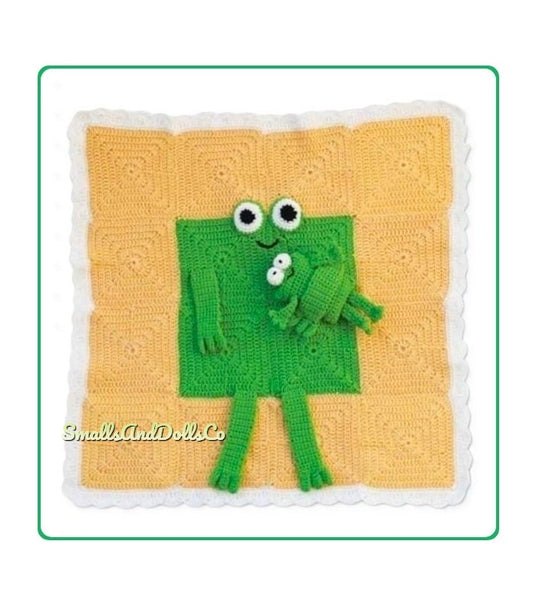 Vintage Crochet Square Frog Afghan Pattern Kids Childs Baby Blanket PDF Instant Digital Download Froggie Amigurumi Granny Squares 10 Ply