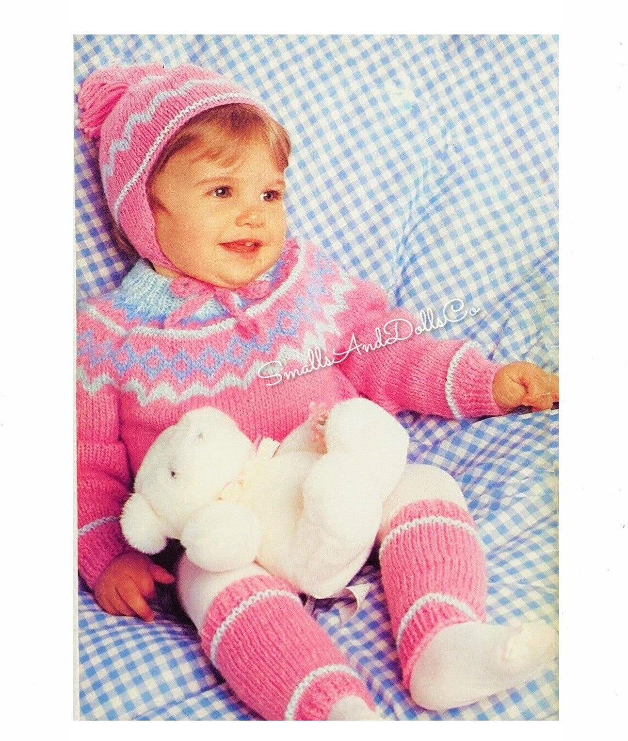 Vintage Knitting Pattern Baby Nordic Look Sweater Legwarmers Hat Set PDF Instant Digital Download Retro 80s Icelandic Fairisle DK 0-4 Yrs