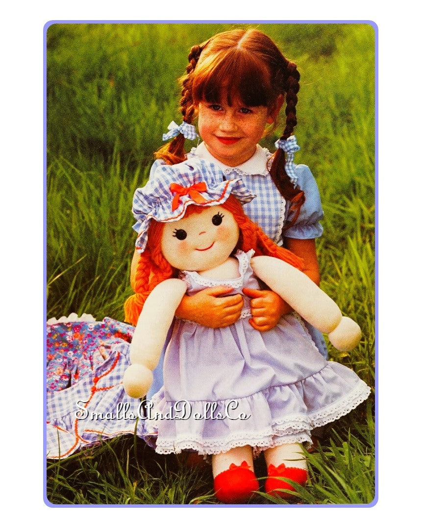 Vintage Sewing Pattern 24" Large Girl Rag Doll Soft Sculpture Toy PDF Instant Digital Download Old Fashioned Dolly Braids