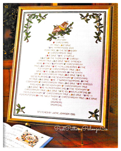 Vintage Christmas Cross Stitch Pattern The Twelve 12 Days of Christmas Tree Silhouette Sampler PDF Instant Digital Download 17x22