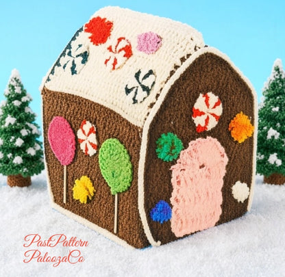Vintage Christmas Crochet Pattern 8" Peppermint Candy Gingerbread House Centerpiece PDF Instant Digital Download