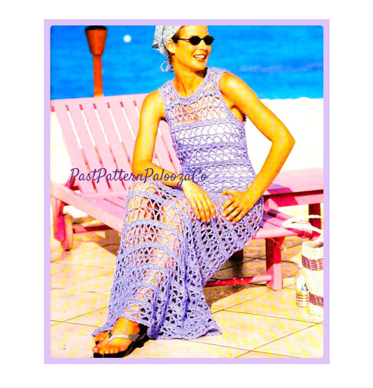Vintage Crochet Pattern Sheer Mesh Maxi Dress PDF Instant Digital Download 70s Boho Lacy Long Beach Cover Up Tunic