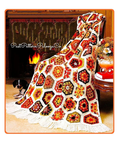 Vintage Crochet Afghan Pattern Kaleidoscope Hexagon Granny Squares PDF Instant Digital Download Beautiful Motifs 2 Designs 45x65 10 Ply