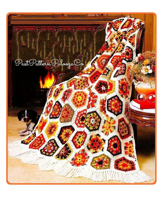 Vintage Crochet Afghan Pattern Kaleidoscope Hexagon Granny Squares PDF Instant Digital Download Beautiful Motifs 2 Designs 45x65 10 Ply