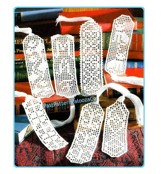 Vintage Filet Crochet Pattern 12 Pretty Bookmark Designs PDF Instant Digital Download Hearts Flower Teddy Bear Book Marks Cotton Thread