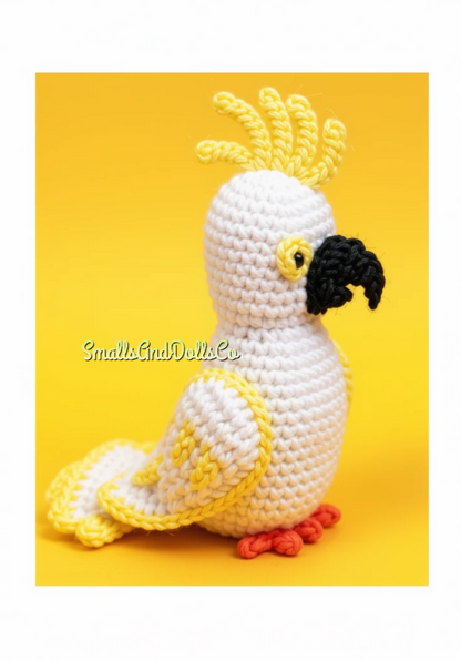 Vintage Crochet Pattern 10" Cockatoo Pet Bird Doll PDF Instant Digital Download Yellow White Parrot Amigurumi Plush Soft Toy 10 Ply