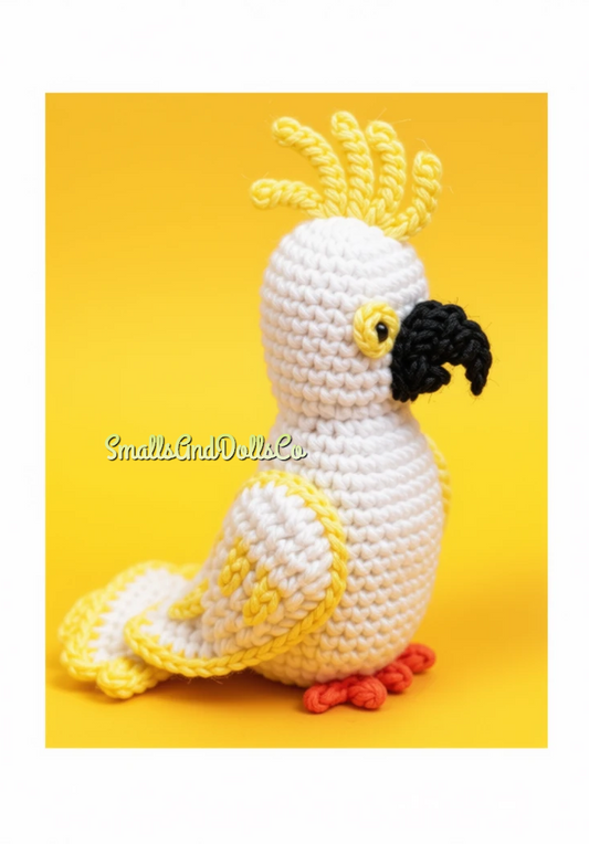 Vintage Crochet Pattern 10" Cockatoo Pet Bird Doll PDF Instant Digital Download Yellow White Parrot Amigurumi Plush Soft Toy 10 Ply