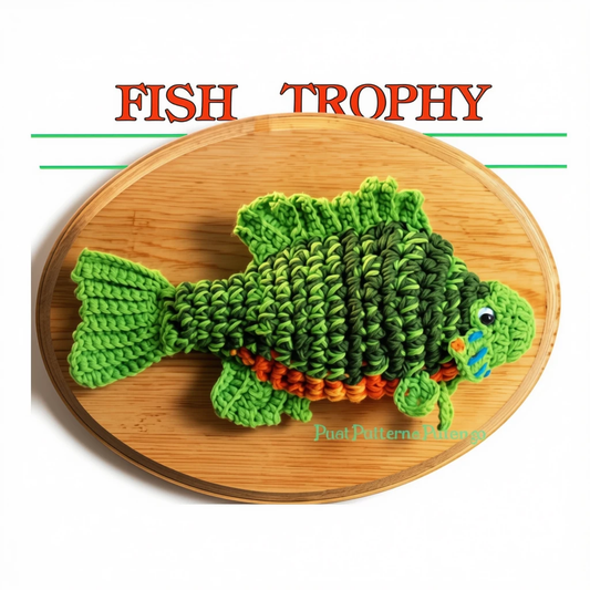 Vintage Crochet Pattern 9" Bass Fish Taxidermy Mounted Fish Trophy PDF Instant Digital Download Plush Stuffed Fishing Amigurumi 4 Ply