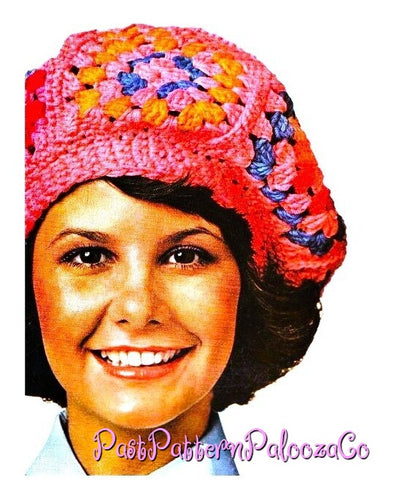 Vintage Crochet Pattern Retro Granny Square Beret Hat PDF Instant Digital Download Groovy Head Turning Beret Tam
