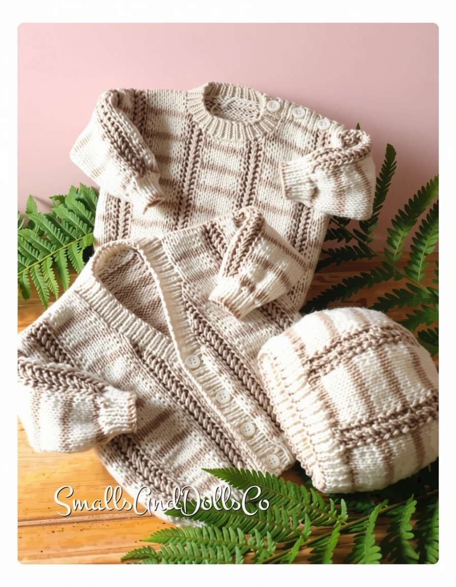 Vintage Knitting Pattern Striped Baby Cardigan & Pullover Sweater Hat Sets PDF Instant Digital Download 0 - 2 yrs DK