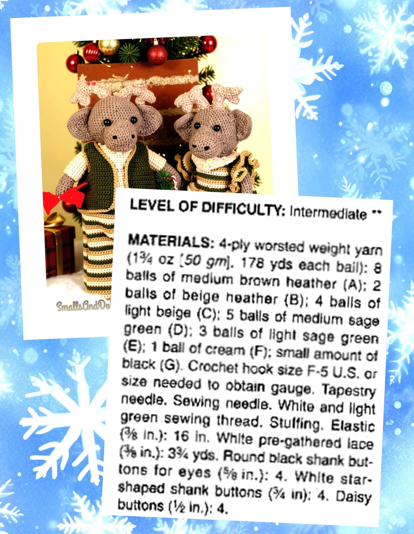 Vintage Christmas Crochet Pattern 20" Mr and Mrs Reindeer Soft Toy Dolls PDF Instant Digital Download Holiday Amigurumi
