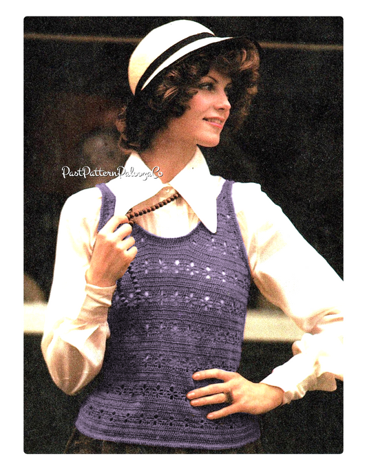 Vintage Crochet Pattern Womens Eyelet Flower Tank Top or Over Blouse Lacy Layering Cami PDF Instant Digital Download Retro '70s Boho Chic