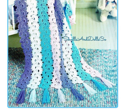 Vintage Crochet Pattern Pretty Shell Strips Baby Afghan Blanket PDF Instant Digital Download Lacy Tasseled Crib Throw 5 Ply