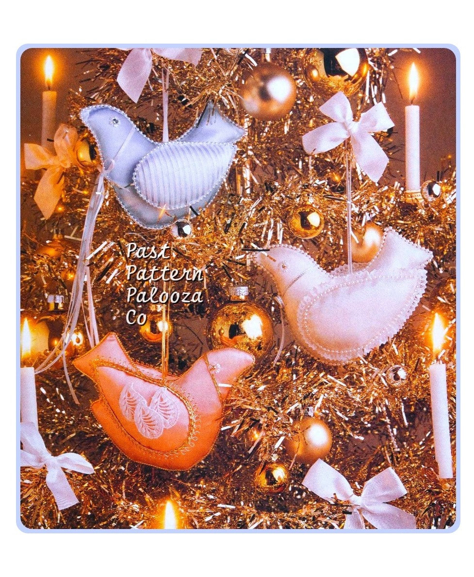 Vintage Christmas Sewing Pattern 7" Satin Doves Bird Ornaments PDF Instant Digital Download Ribbon Lace Pearls Sequined Birdies