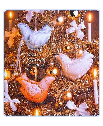 Vintage Christmas Sewing Pattern 7" Satin Doves Bird Ornaments PDF Instant Digital Download Ribbon Lace Pearls Sequined Birdies
