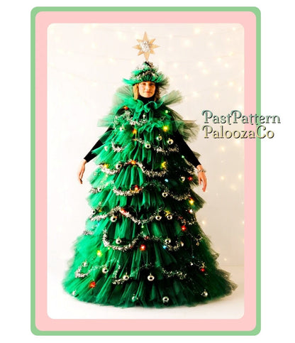 Vintage Christmas Tree Costume Sewing Pattern Cone Dress and Hat PDF Instant Digital Download Womens Funny Xmas Outfit