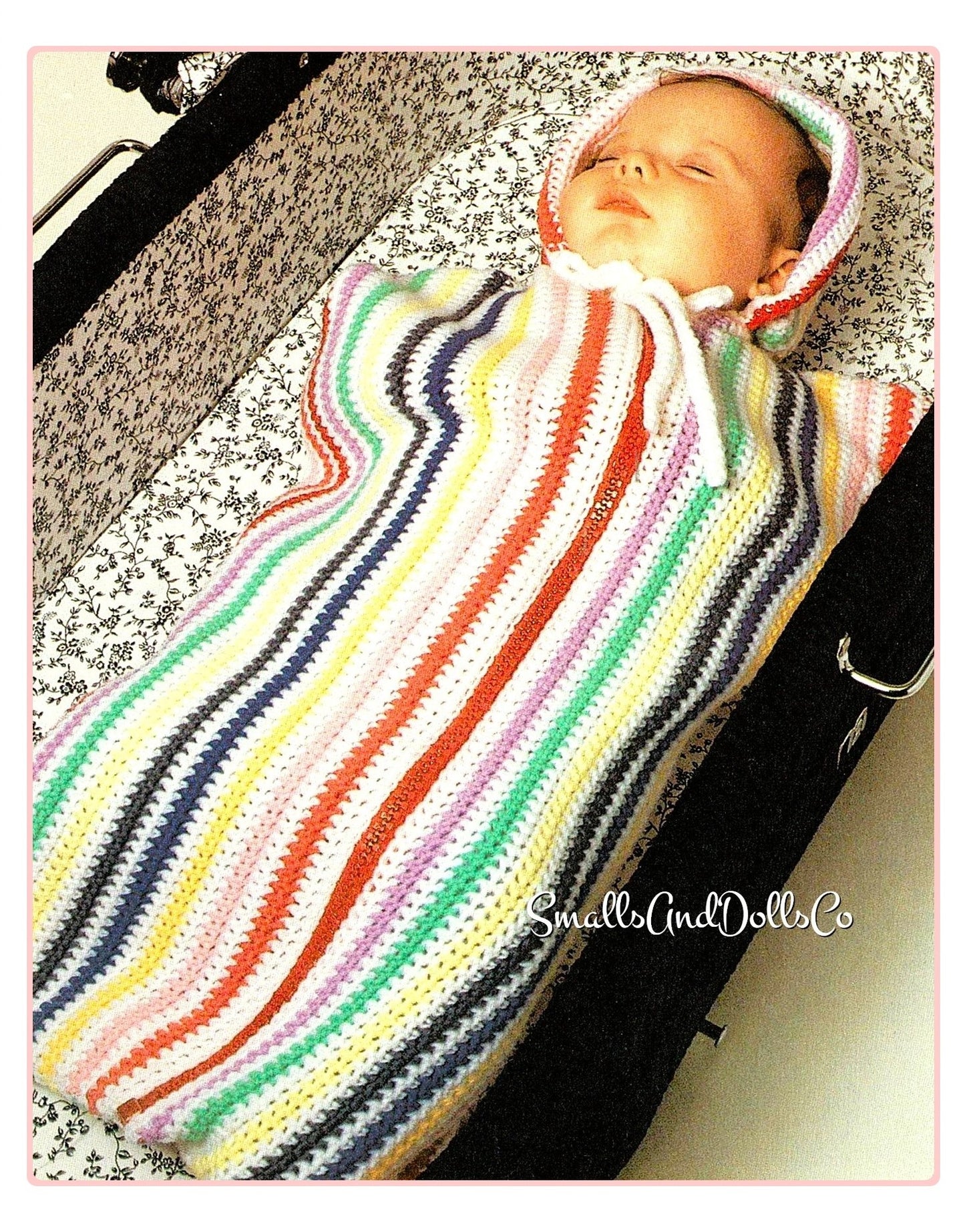 Vintage Crochet Pattern Striped Baby Bunting Sleeping Bag with Hood PDF Instant Digital Download Quick Easy Front Zipper Sleep Sack 10 Ply