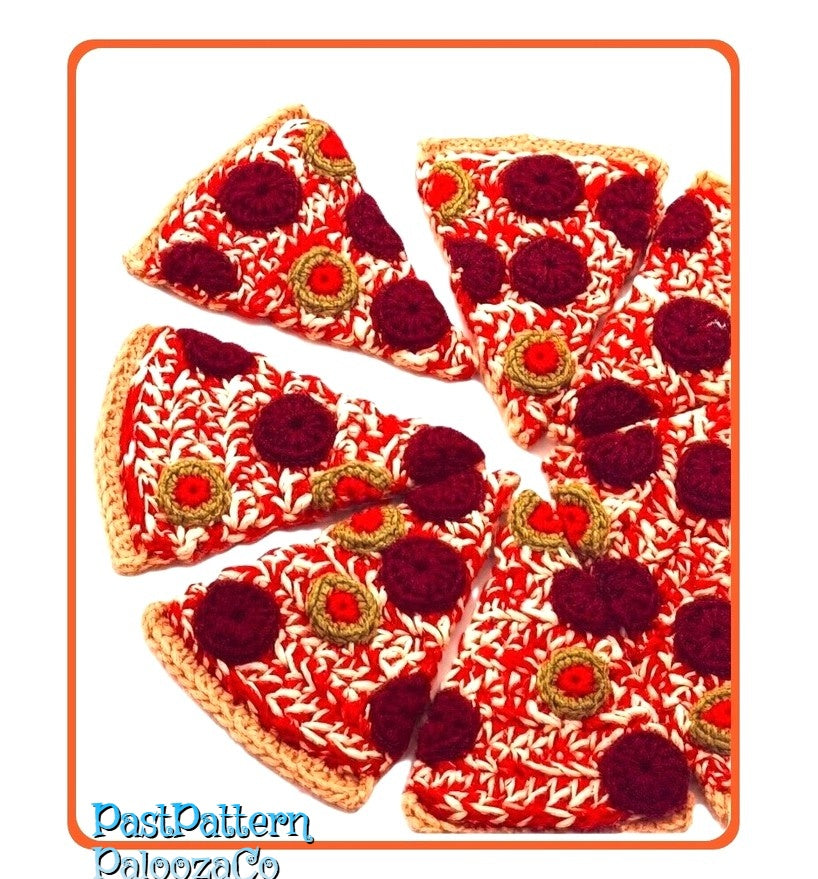 Vintage Crochet Pattern 12" Pepperoni Pizza 8 Slice Set PDF Instant Digital Download