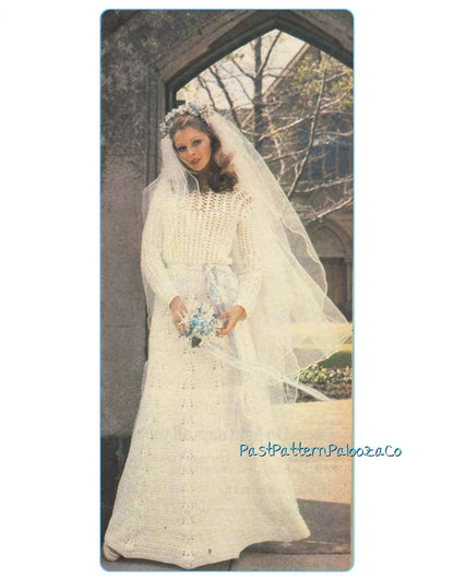Vintage Crochet Pattern Retro Lacy Spring Wedding Dress PDF Instant Digital Download Heirloom Mod Boho Chic Maxi Gown 1970s