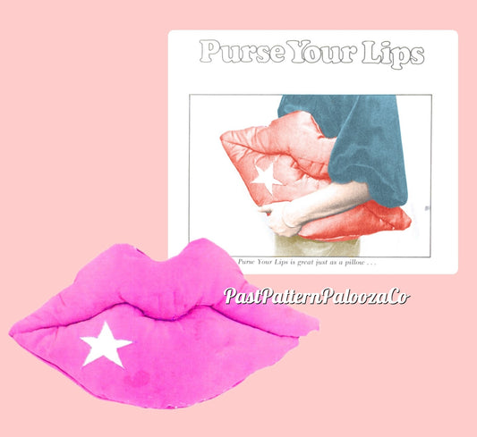 Vintage Sewing Pattern 28" Fabric Lips Purse OR Throw Pillow PDF Instant Digital Download Retro Seventies Eighties Glam Rocker Chic