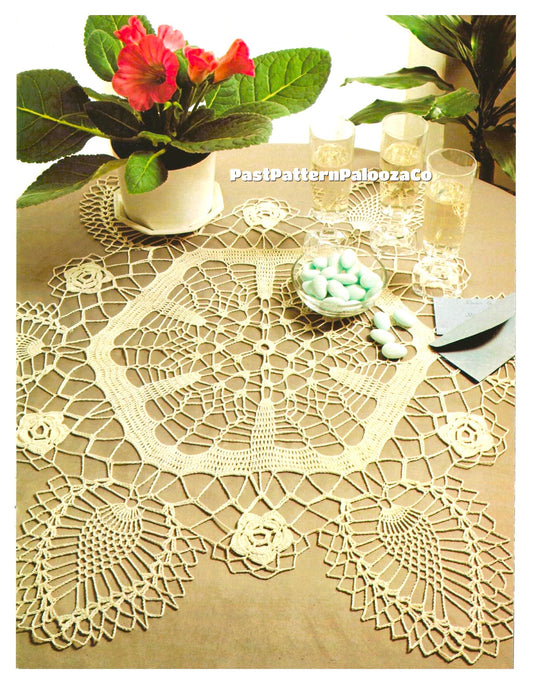 Vintage Crochet Pattern Large 31" Pineapple Pinecones Flowers Doily Lacy Centerpiece PDF Instant Digital Download Cotton Table Decor