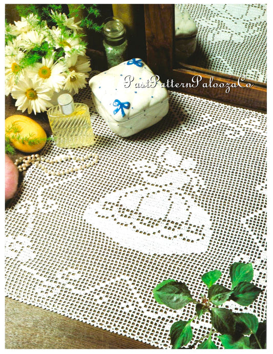 Vintage Filet Crochet Pattern 18" Victorian Sunbonnet Damsel Centerpiece Doily Mat PDF Instant Digital Download White Cotton Thread