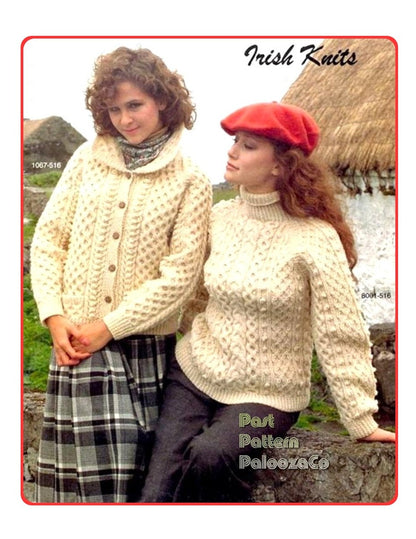 Vintage Knitting Pattern Aran Irish Honeycomb Cardigan & Cabled Pullover Sweater PDF Instant Digital Download Mens Womens