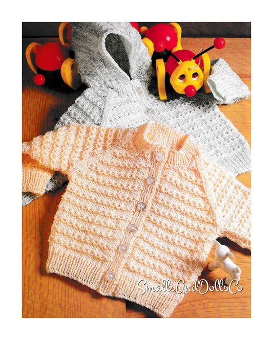 Vintage Knitting Pattern Hooded and Round Neck Baby Cardigan Sweaters PDF Instant Digital Download 12m - 2 Yrs DK