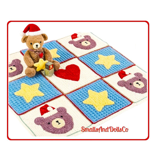Vintage Christmas Crochet Pattern Santa Bears & Stars Baby Afghan and Stuffed Teddy Toy PDF Instant Digital Download