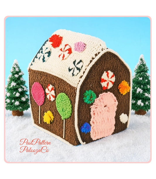 Vintage Christmas Crochet Pattern 8" Peppermint Candy Gingerbread House Centerpiece PDF Instant Digital Download