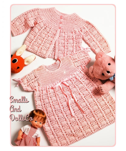 Vintage Crochet Pattern Baby Girl Dress & Matinee Coat Set Cobweb Lace Stitch PDF Instant Digital Download 0-6 Months 3 Ply