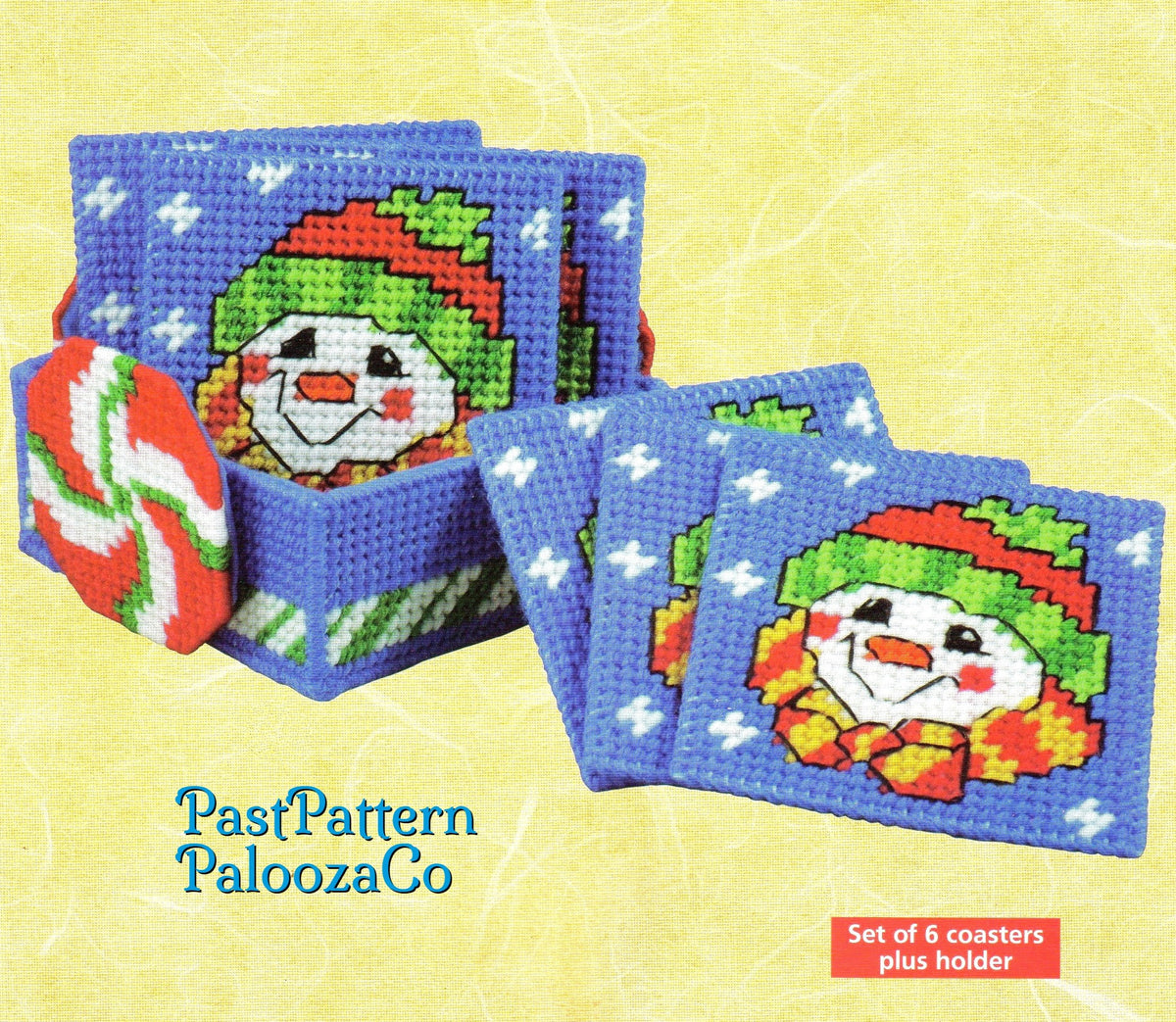 Vintage Christmas Plastic Canvas Pattern Frosty The Snowman Drink Coasters and Holder Set PDF Instant Digital Download