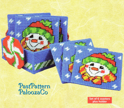 Vintage Christmas Plastic Canvas Pattern Frosty The Snowman Drink Coasters and Holder Set PDF Instant Digital Download
