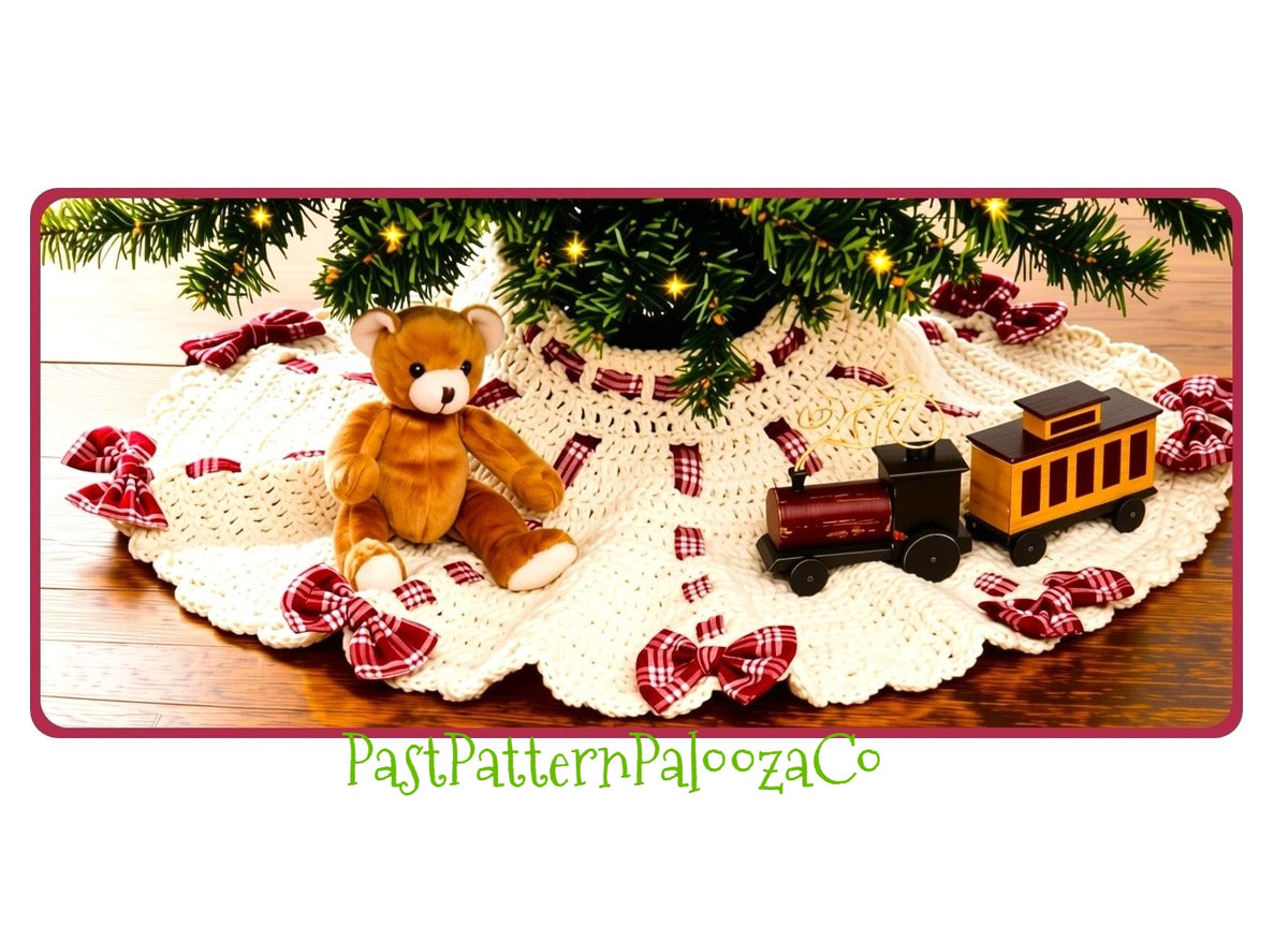 Vintage Crochet Pattern Small 24" Christmas Table Top Tree Skirt Ribbons Bows PDF Instant Digital Download Mini For Tabletop
