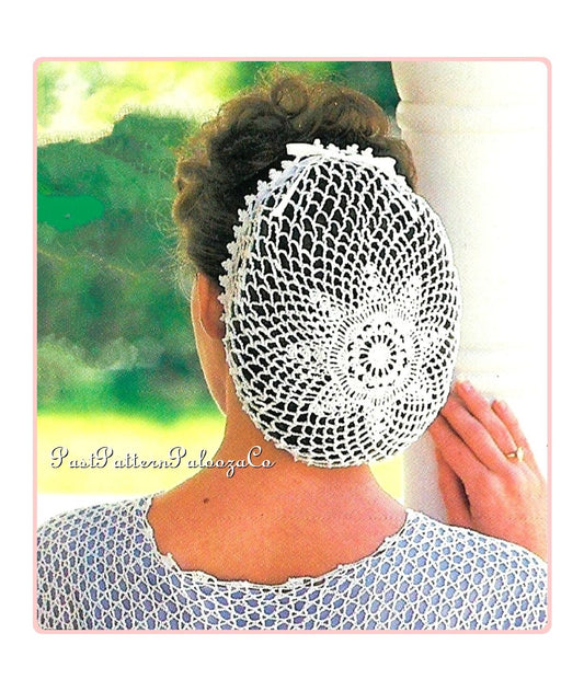 Vintage Crochet Pattern Womens Star Centered Snood Retro Full Coverage Hairnet Net Hair Holder PDF Instant Digital Download Cotton Thread